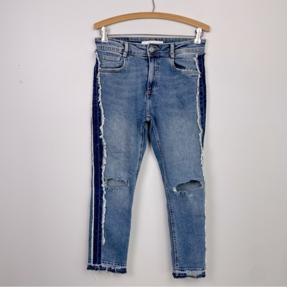 Zara Raw Hem Side Stripe Skinny Ankle‎ Jeans